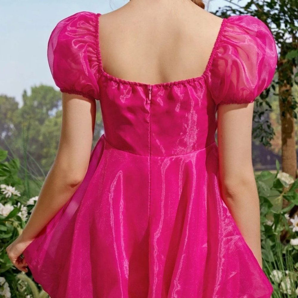 Pink Preppy Womens Wonderland Puff Sleeve Square Neck Dress - Picture 3 of 5